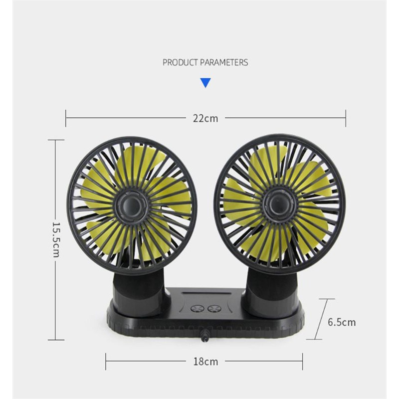 SM-Portable Car Fan/Kipas Angin Mobil 5 volt 360 Derajat Double Head USB Dengan 3 Kecepatan