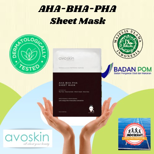 AVOSKIN AHA BHA PHA Sheet Mask - Masker Pencerah Pelembab Perawatan Eksfoliasi Sel Kulit Mati Wajah