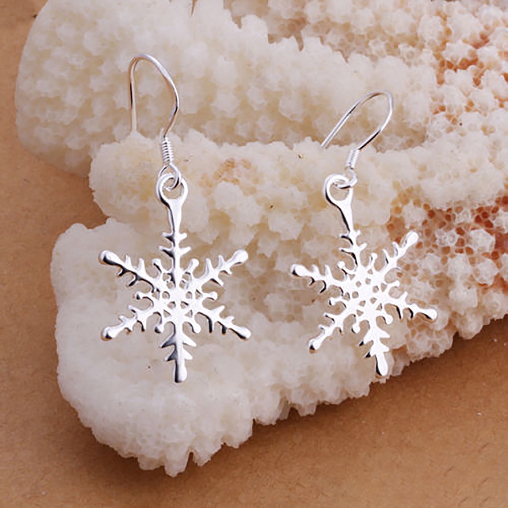 Hu Hu Hu Hu Hu Alat Bantu Pasang Kacamata♡ 1 Pasang Anting Kait Desain Snowflake Bahan 925 Silver Plated Untuk Wanita