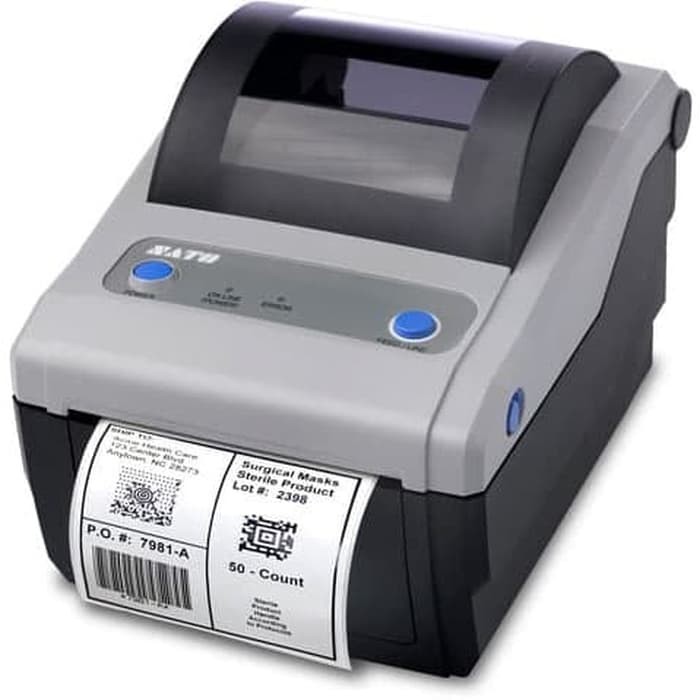 Printer Barcode Label Thermal SATO CG408TT / CG 408 TT Ukuran 110MM A6 Koneksi USB Transfer / Direct Resi Label Harga Semicoated Ribbon Wax Resin Yupo