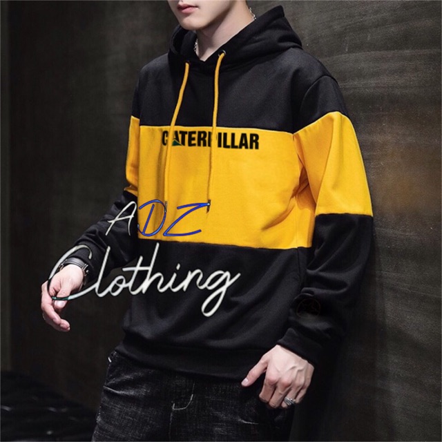 Jaket Sweater Caterpillar Kombinasi Hitam Kuning Keren Model Terbaru