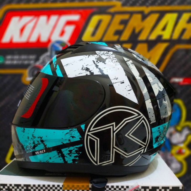 HELM KYT R10 # 3 BLACK AQUA/BLUE  HELEM TOURING ORIGINAL HELM KYT MURAH