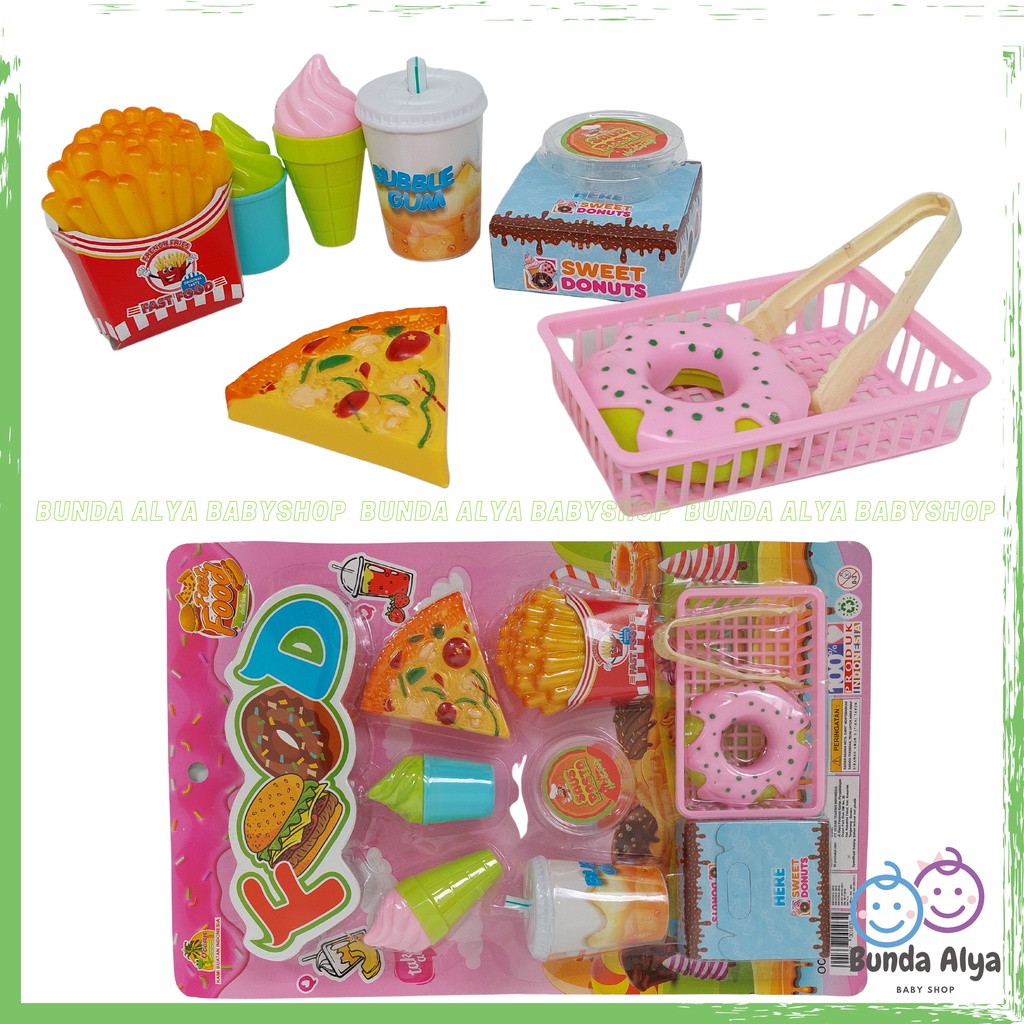 Mainan Masakan Anak Fast Food Pizza Donat Frenchfries Ice Cream - Food Set Pretend Play Anak SNI SI