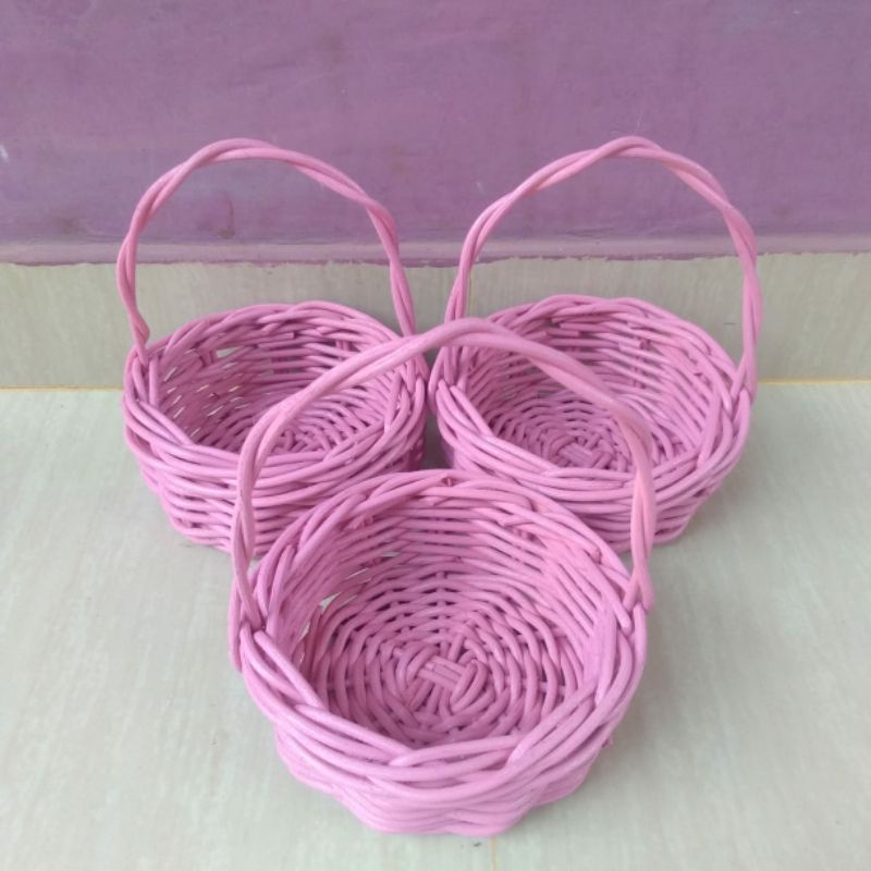 Keranjang rotan bulat parcel sovenir seserahan tengtengan 13x13x6 cm