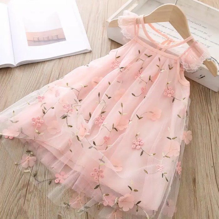 Gaun Anak - Gaun Anak Bayi Perempuan 1 Thn/Dress Pesta Ulang Tahun/Baju Import Ori - Pink