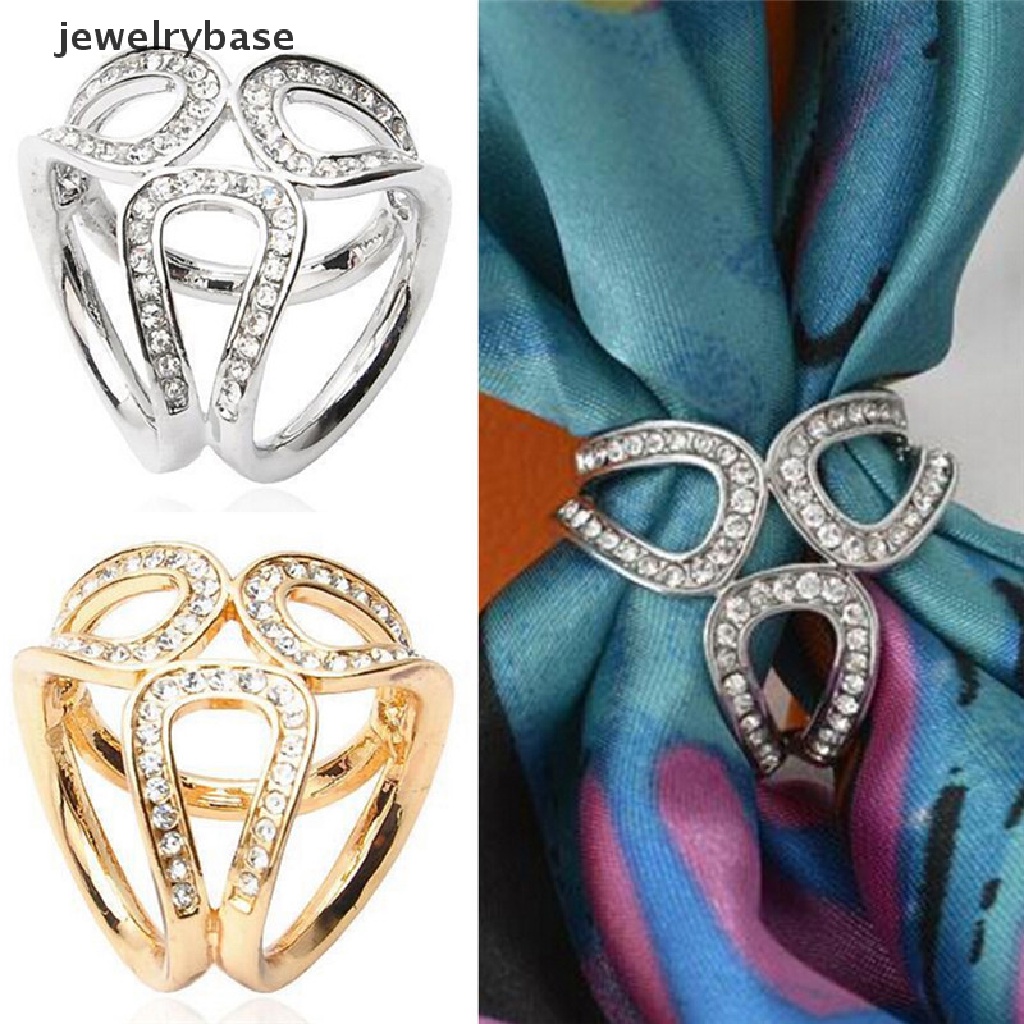 Bros Pin Klip Holder Scarf Silk Hias Kristal Warna Silver Gold Untuk Hadiah