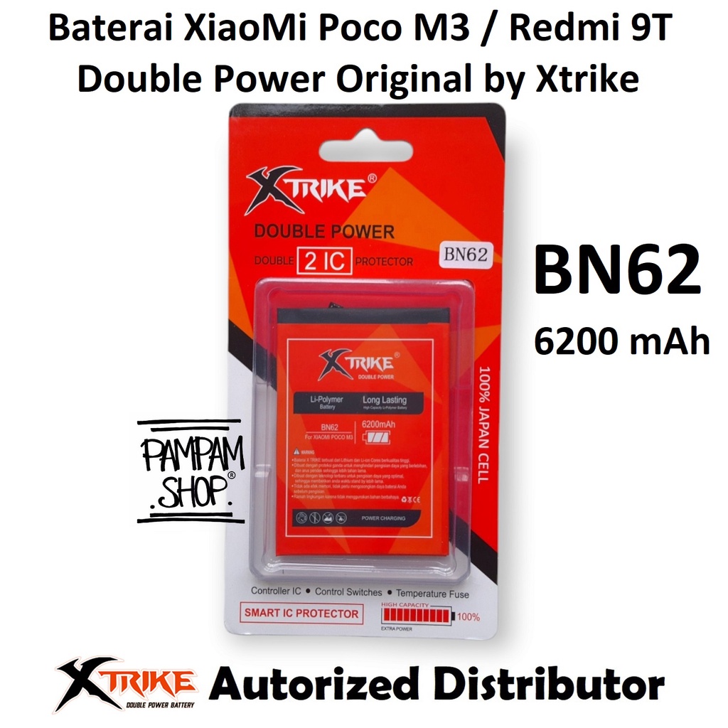 Baterai XTRIKE Double Power Original XiaoMi Poco M3 Redmi 9T BN62 Pocophone Batre Batrai Battery HP Handphone Ori BN 62