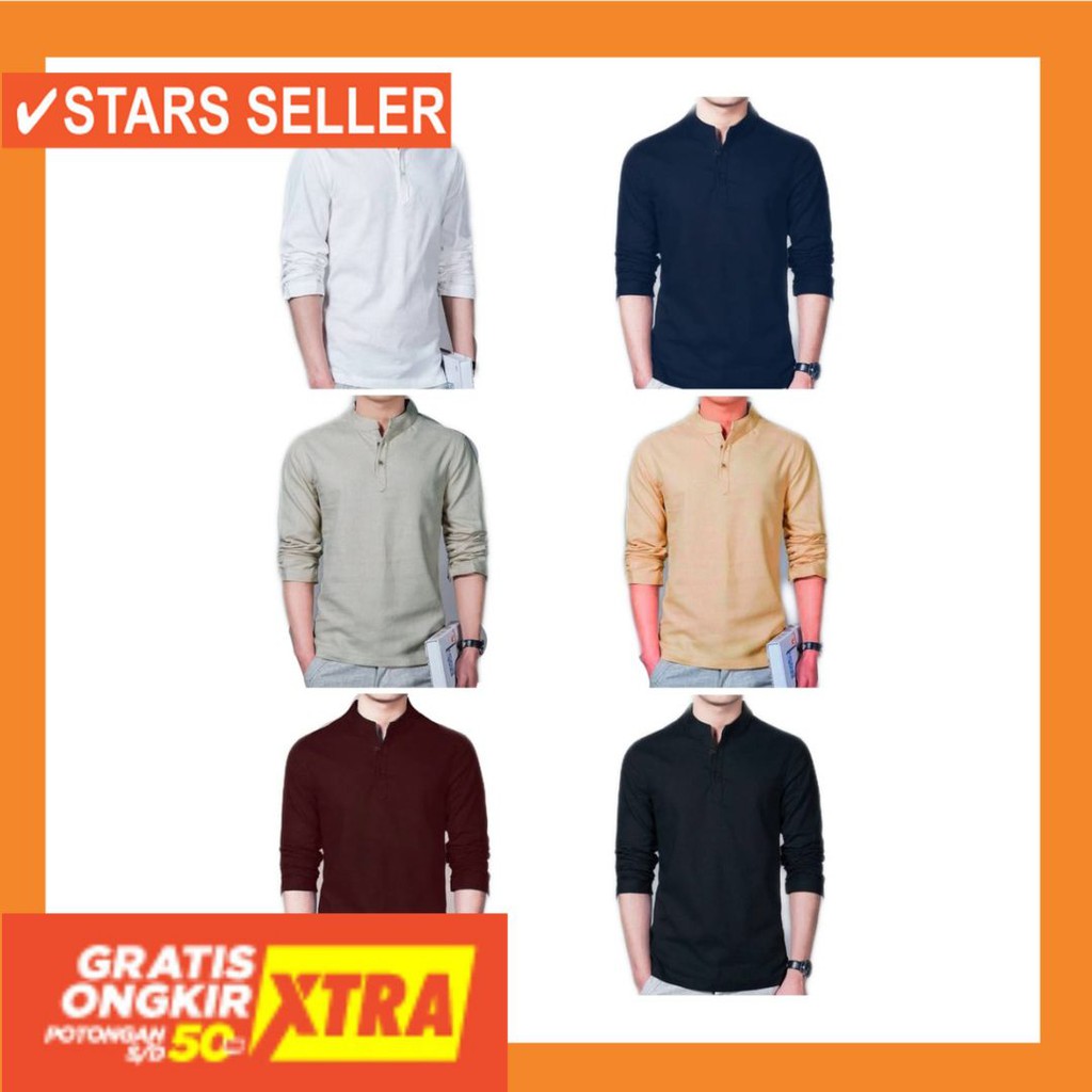 PAKAIAN MUSLIM TERBAIK PALING ANAK ORANG TUA PINK MURAH / Kemeja Koko Pria Hamish Lengan Panjang -