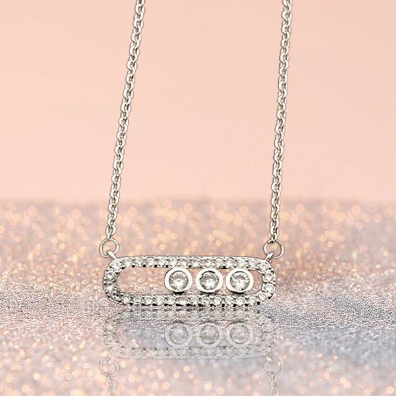 Kalung Liontin Manik-Manik Kristal Zircon Bentuk Oval Bahan Stainless Steel Warna Rose Gold Untuk Wanita