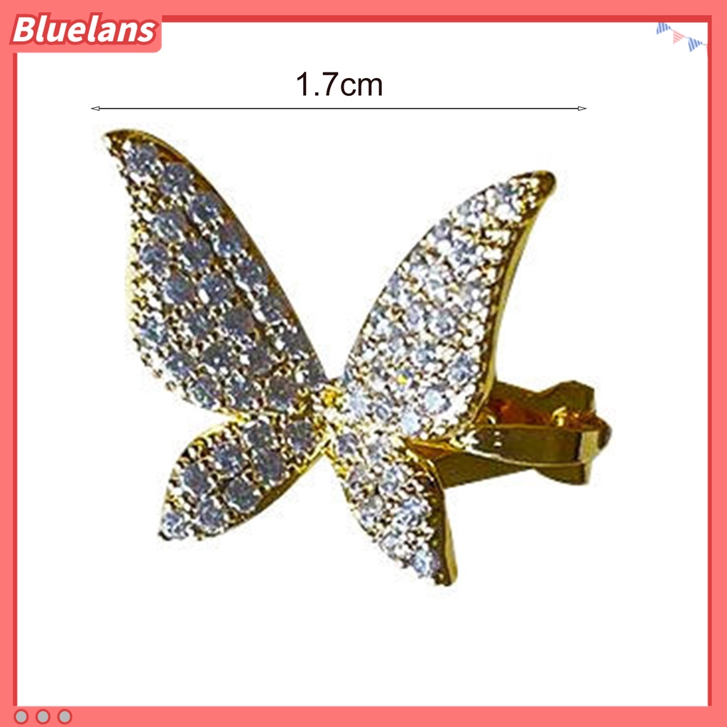 1 Pc Anting Klip Tanpa Tindik Desain Kupu-Kupu Aksen Berlian Imitasi Untuk Wanita