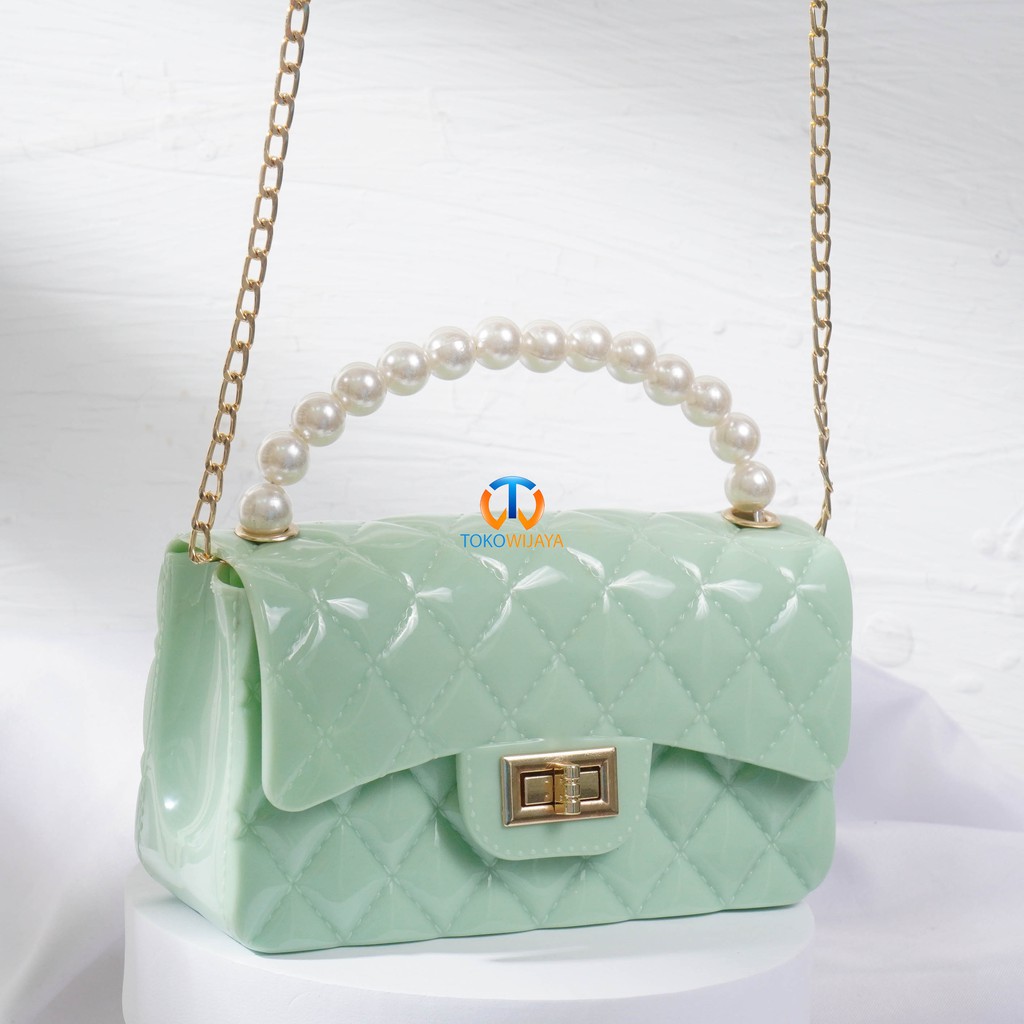 Tas Jelly Glossy Mutiara Size 18 Cm Rantai Pasir | Tas Jelly Glossy Mutiara