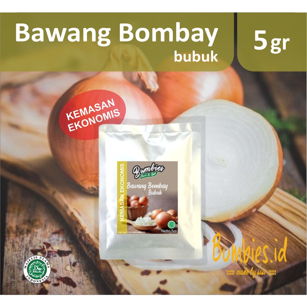 

Bawang Bombay Bubuk 5 gram Bumbies Product | Kemasan Ekonomis | Onion Powder | Penyedap Rempah Rempah | Bumbu Instan