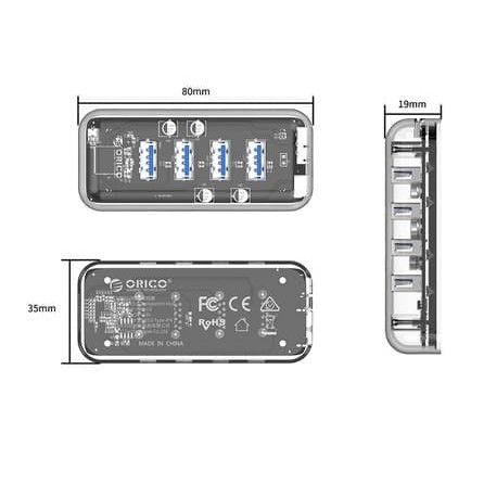 Usb hub orico 4 port usb 3.0 transparent f4u-u3