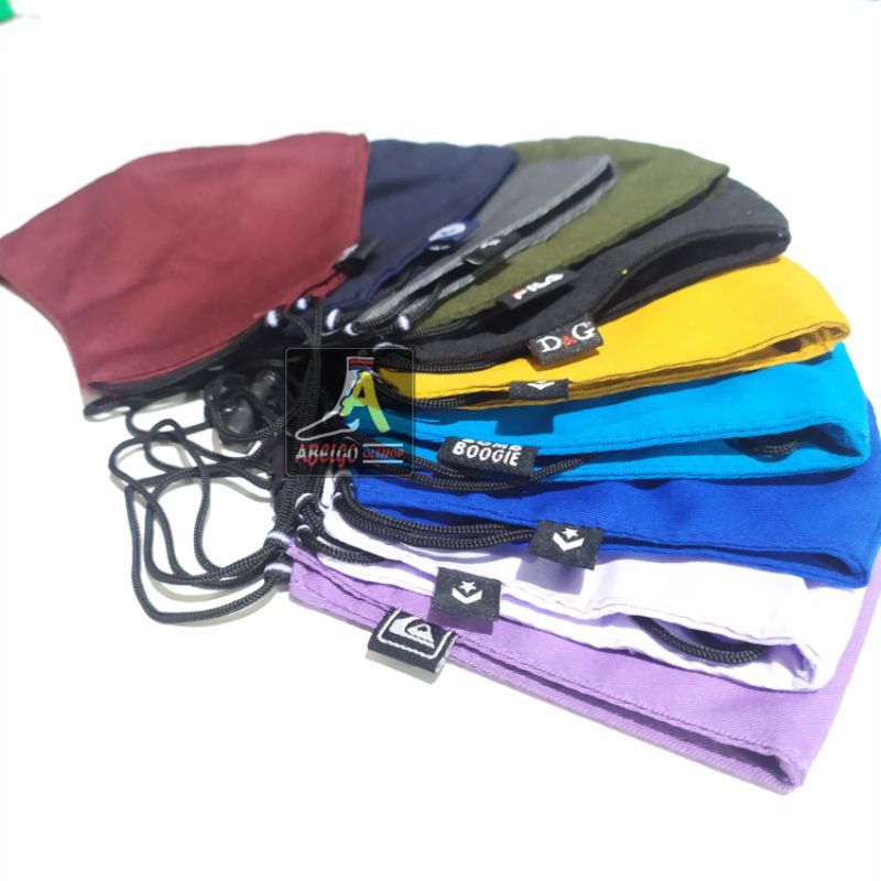 MASKER KAIN ERLOOP 2PLY TALI STOPER POLOS WARNA/ MASKER DISTRO/MASKER KEKINIAN POLOS