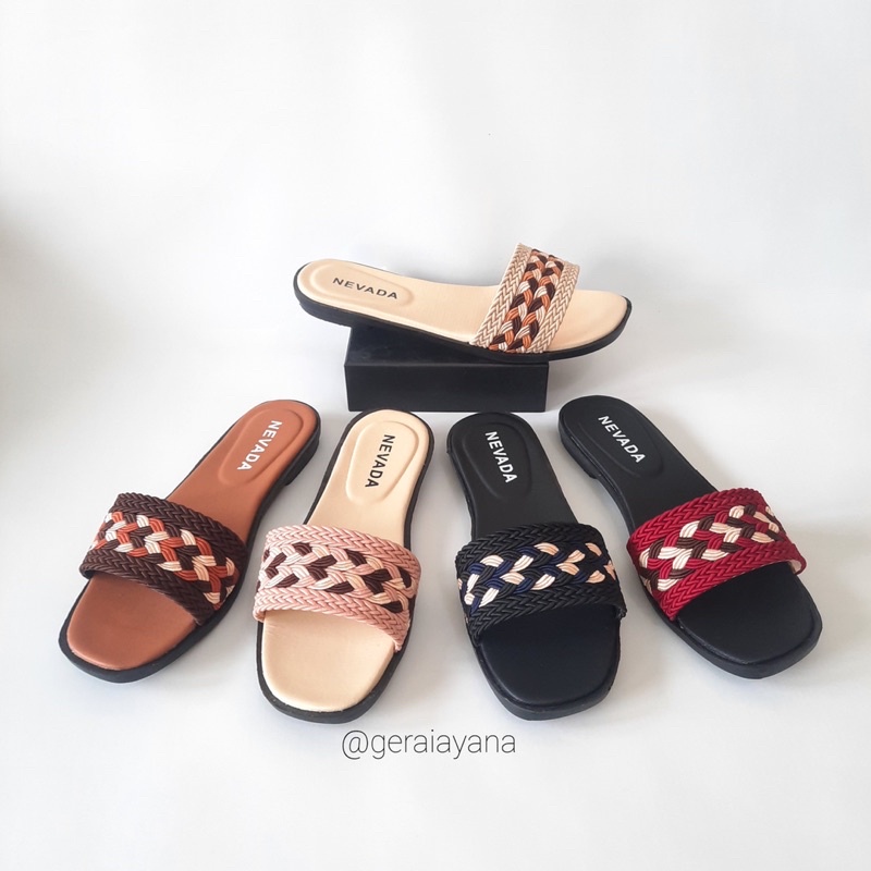 6.6 SALE! Sandal Selop Kepang Nevada - Sandal Slop Anyam - Sandal Wanita Nevada-7
