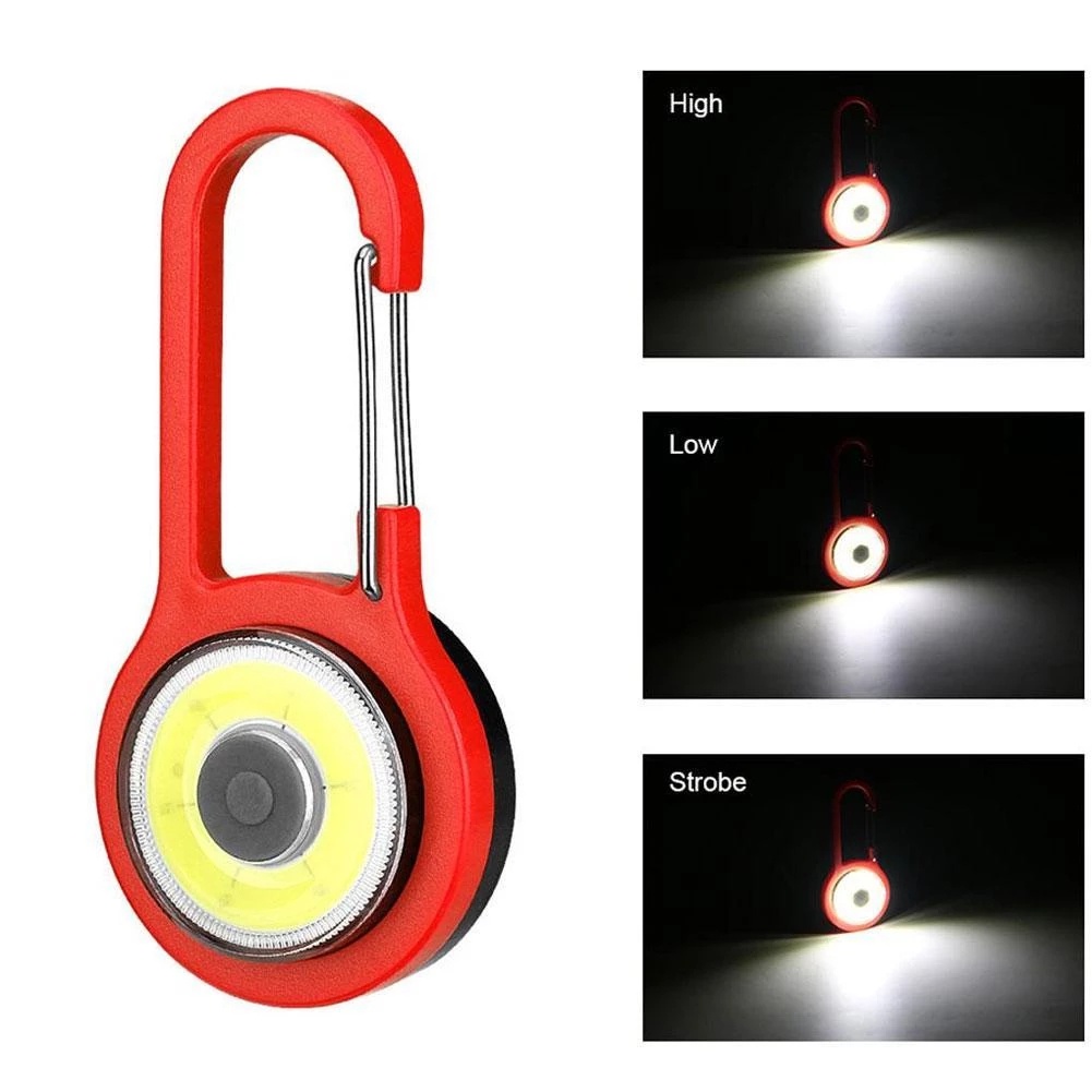 Lampu Senter LED COB Mini Tenaga Baterai Dengan Kait Gantungan Kunci Carabiner Untuk Hiking / Camping / Bersepeda