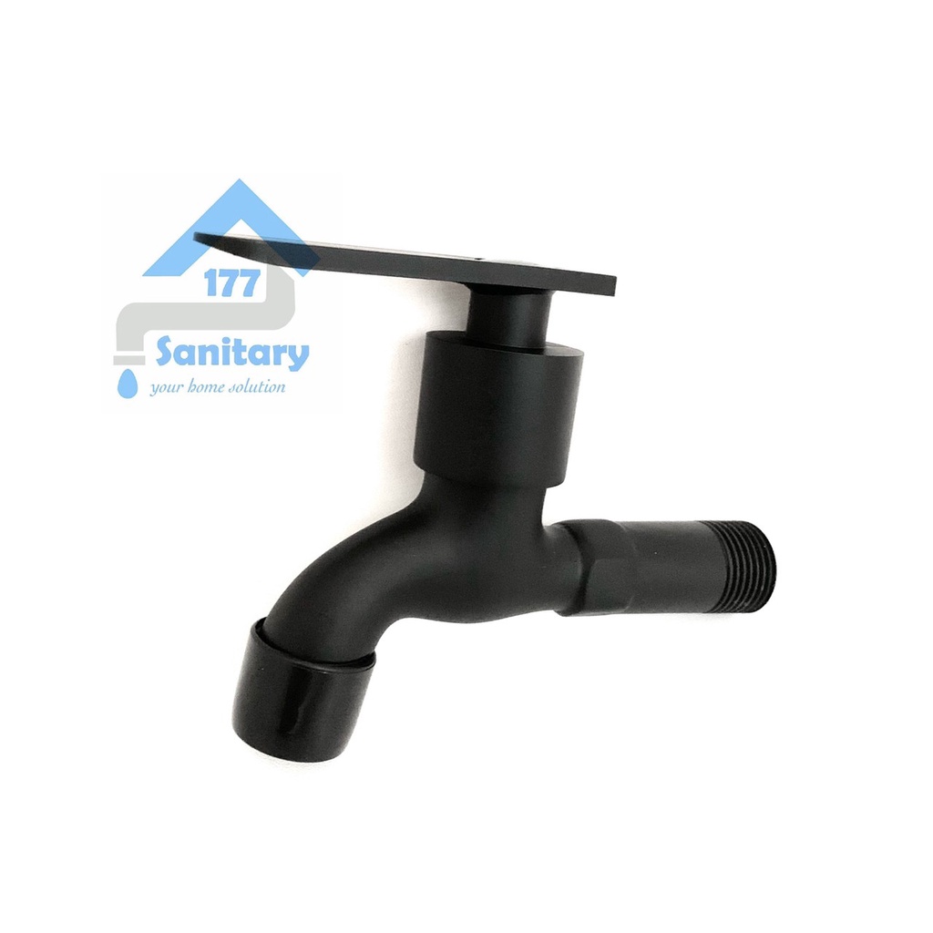 Kran Tembok HITAM FKT51BL- Keran Air taman mini bak kamar Mandi Black faucet murah kran wudhu stainless