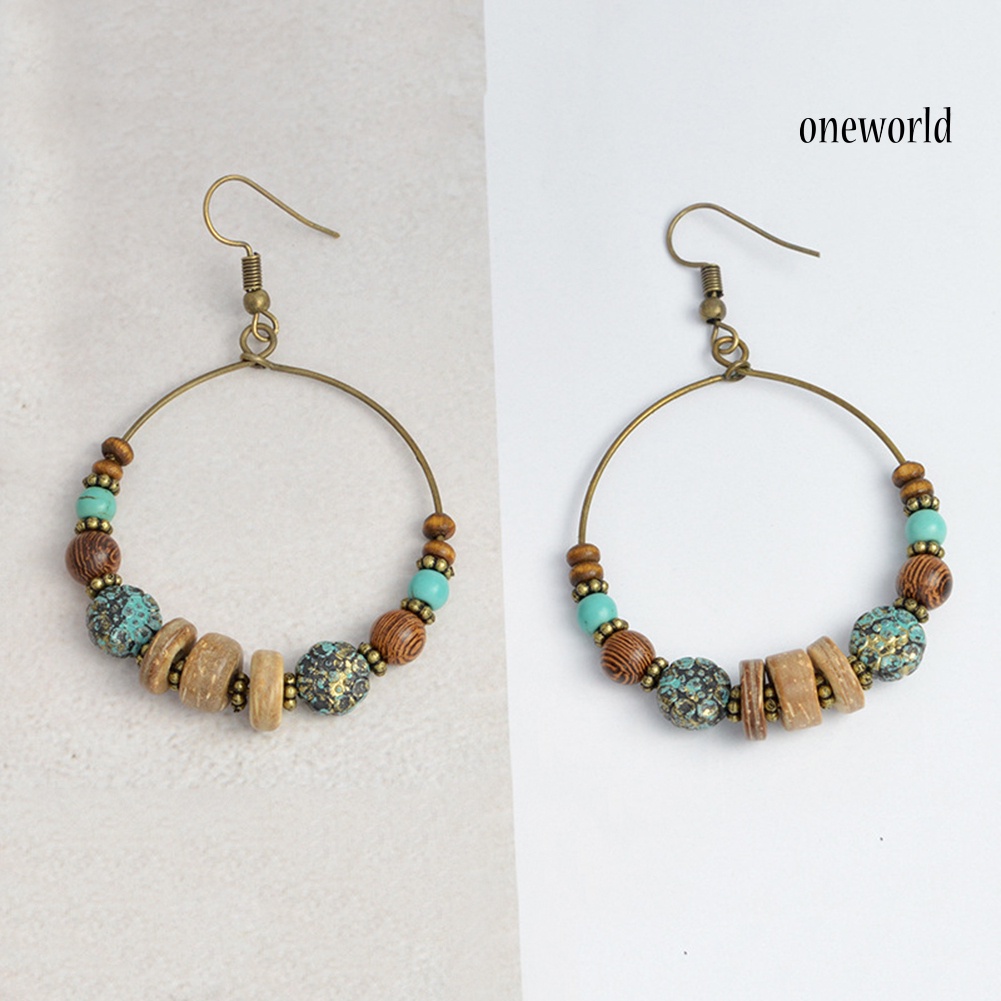 OW# Bohemian Women Geometric Round Circle Dangle Beads Hook Earrings Jewelry Gift