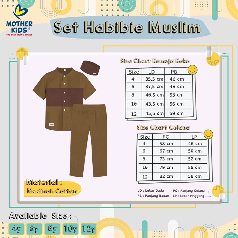 Koko Set Mother Kids Muslim Anak Laki Laki - Setelan Kurta Motherkids Cowok Kopiah - Baju Lebaran Lakilaki Usia 4 6 8 10 12 Tahun