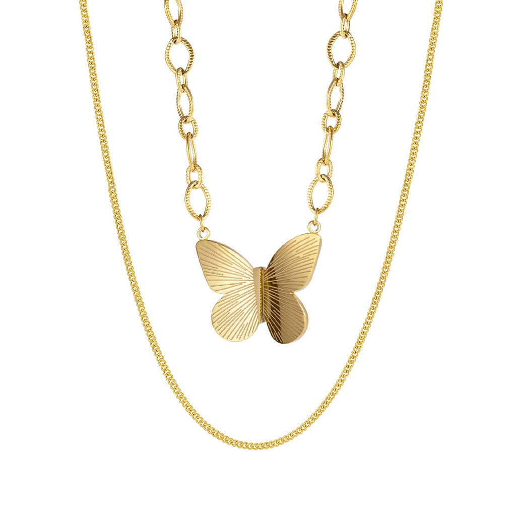 SUMBER Tiga dimensi butterfly double-layer kalung special interest desain kelas tinggi 14K emas 2021