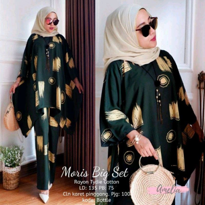 Setelan Wanita Jumbo Ld 140 Big Size Set Moris Fashion Modern One Set Tiedye Hijau