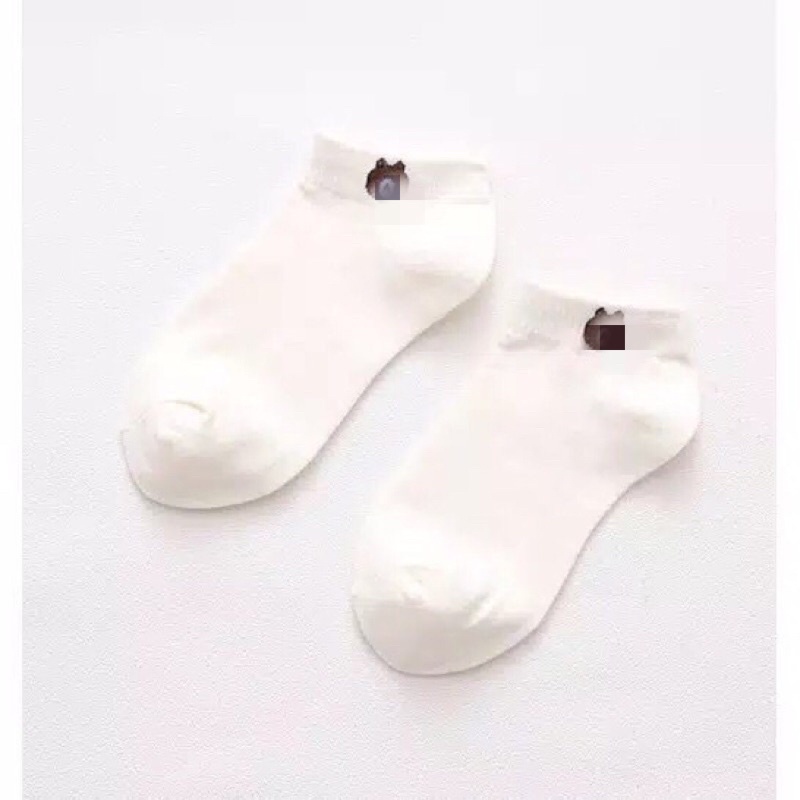 MAYSTAR Kaos Kaki Fashion Unisex Motif Beruang Brown Wanita Pria Murah K1-Putih