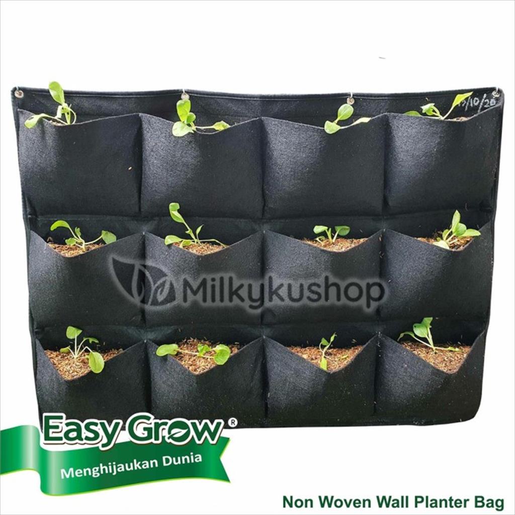 WALL PLANTER BAG EASY GROW NON WOVEN VERTIKAL 12 KANTONG HITAM