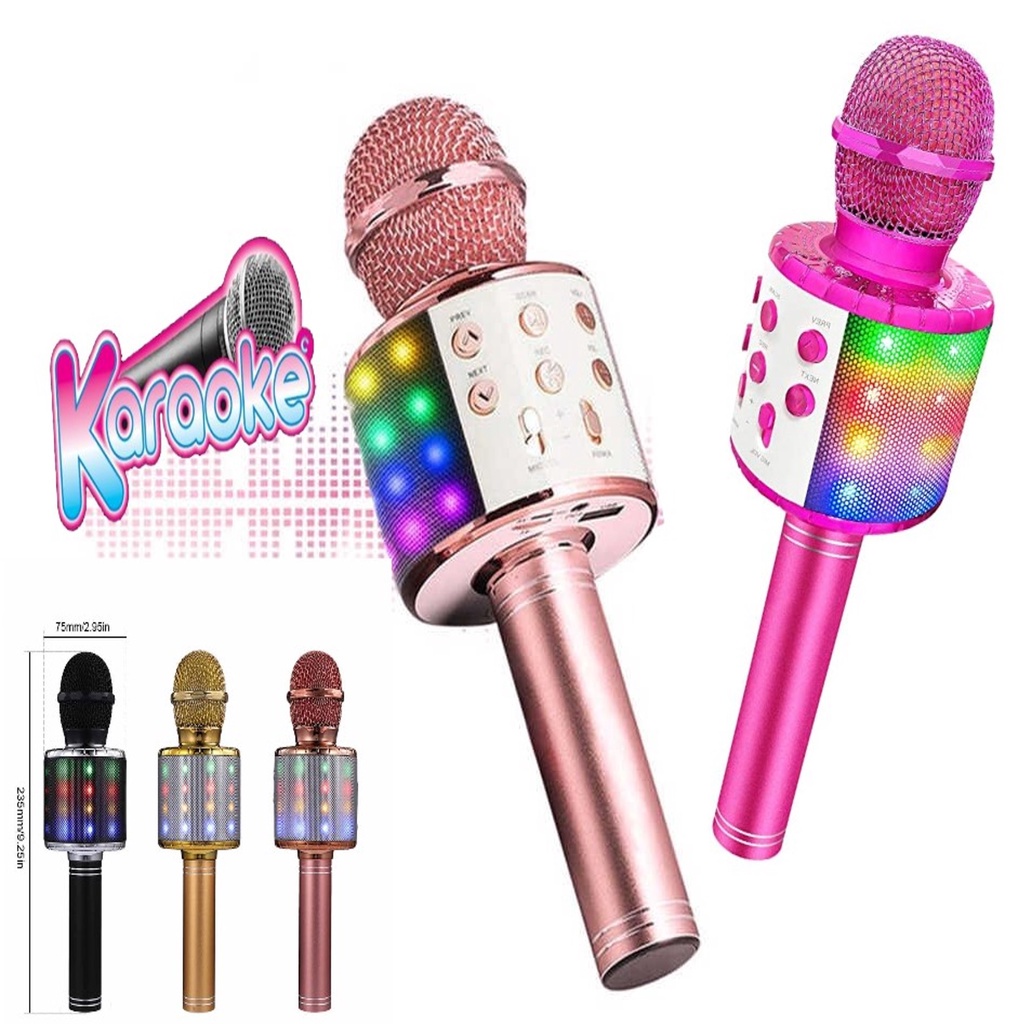 WS868L LED Speaker &amp; Microphone Bluetooth Karaoke wireles portable Speaker Smule dewasa anak