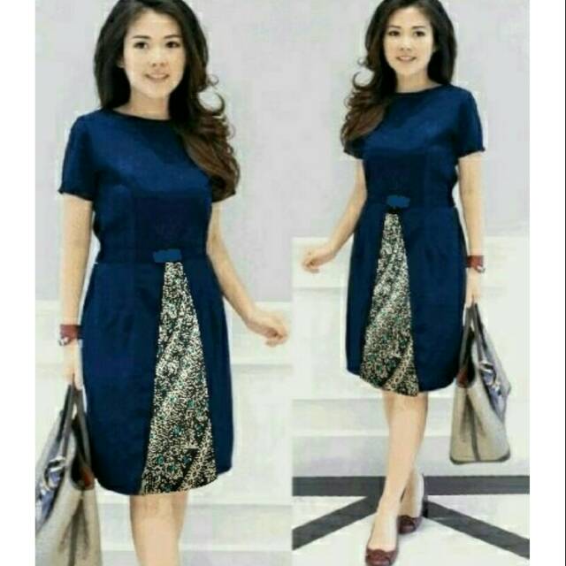 Dress Midi/Mini/Gaun Twiscone Combi Batik Cantik Modern Etnik