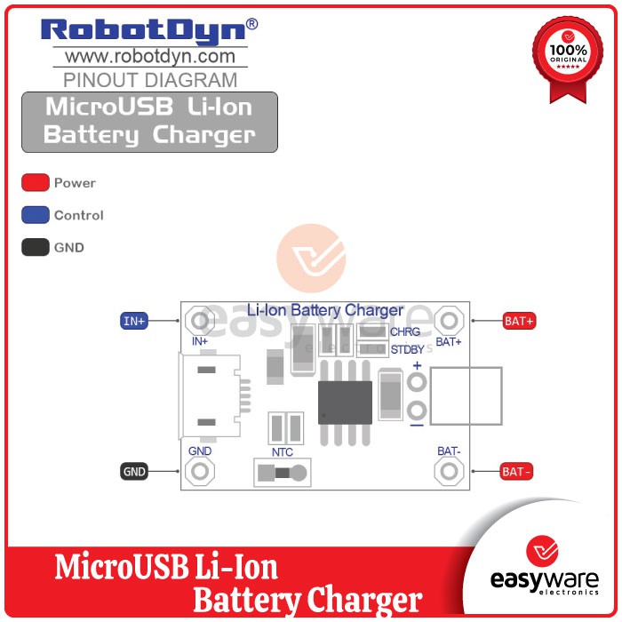 RobotDyn MicroUSB Li-Ion Battery Charger