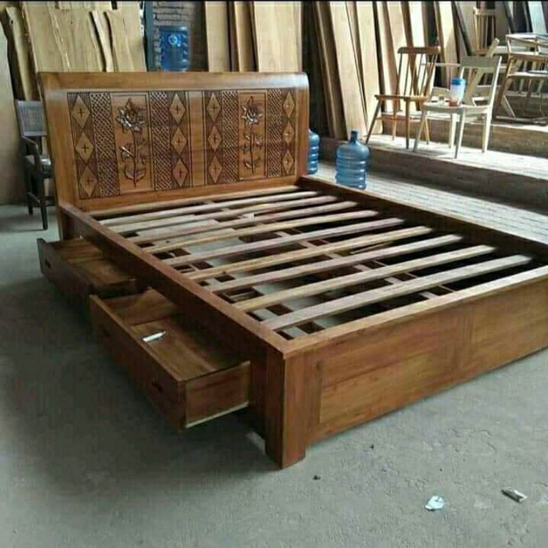 Dipan minimalis laci kayu jati 180x200