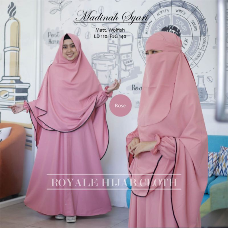 Gamis Muslimah Madinah Syari Gamis Set Khimar + cadar Ori Royale Hijab