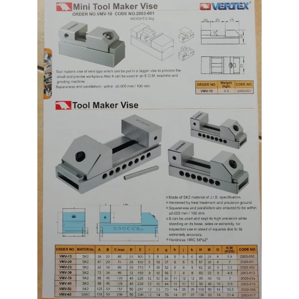 vertex tool maker vise vmv-15