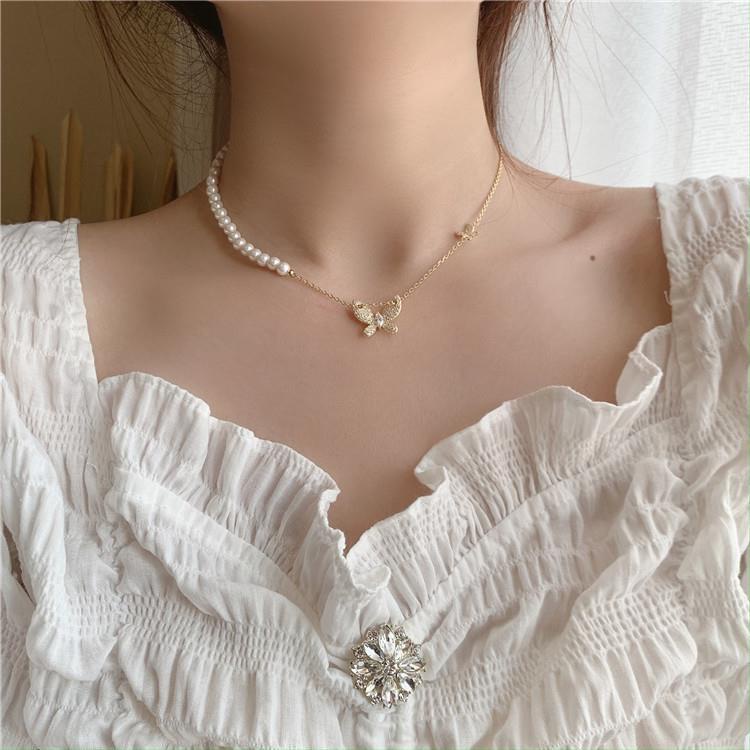 Cahaya mewah butterfly mutiara kalung untuk wanita Korea baru elegan kalung kalung niche normcore ta