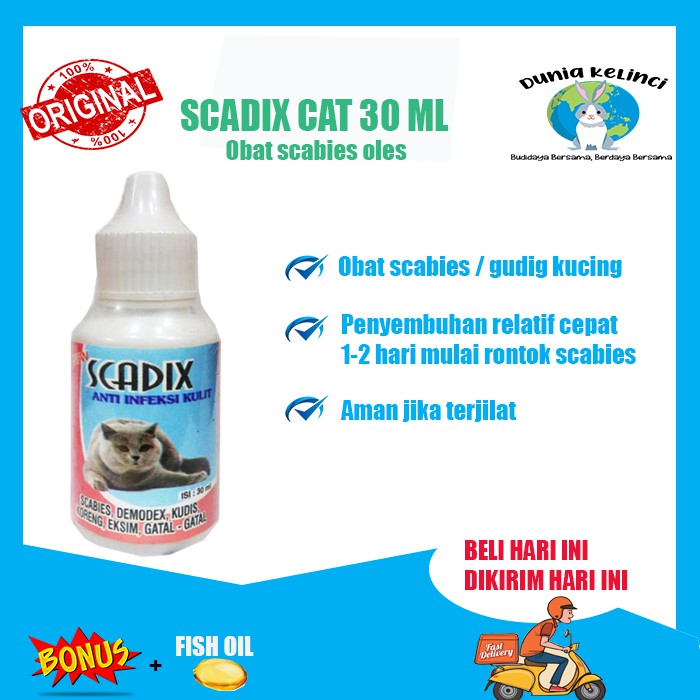 OBAT SCABIES KUCING OLES SCADIX CAT 30 ML GUDIK  DEMODEX KUDIS KORENG GATAL GATAL EKSIM