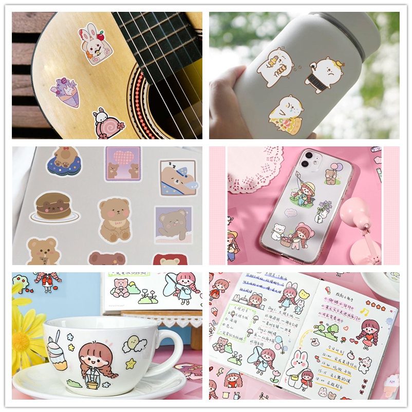 Susi-50 / 100 / 300pcs / Set Stiker Label Motif Kartun Lucu Bahan PET Anti Air Untuk Dekorasi Diary DIY
