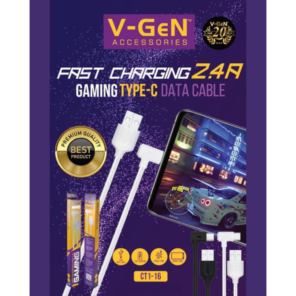 KABEL USB V-GEN 2.4A 1M CT1-16 GAMING TYPE C L SHAPE