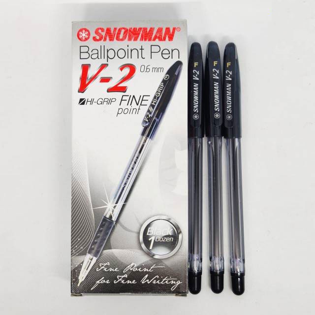 

Pulpen/Ballpoint/Ballpen Snowman V2 (HITAM) 0.6mm FINE (ISI 12 PCS)