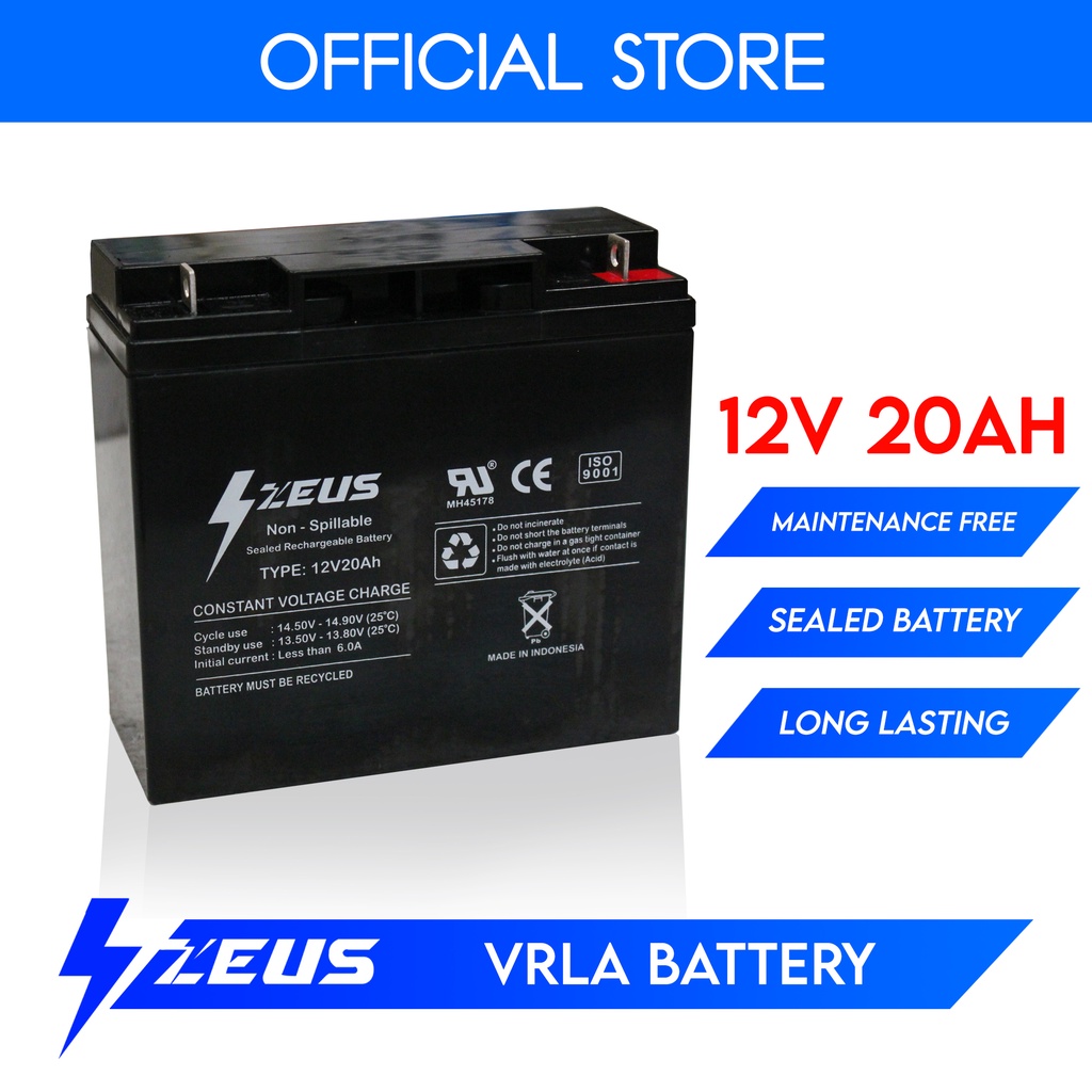 Aki Kering Panel Surya 12v 20ah 12 v 20 ah VRLA Zeus Baterai Kering MF