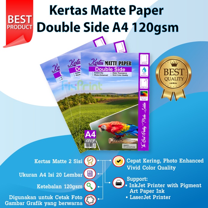 Kertas Matte Paper Double Side A4 120gsm, Kertas Matte Printer A4 1pack / 20pcs
