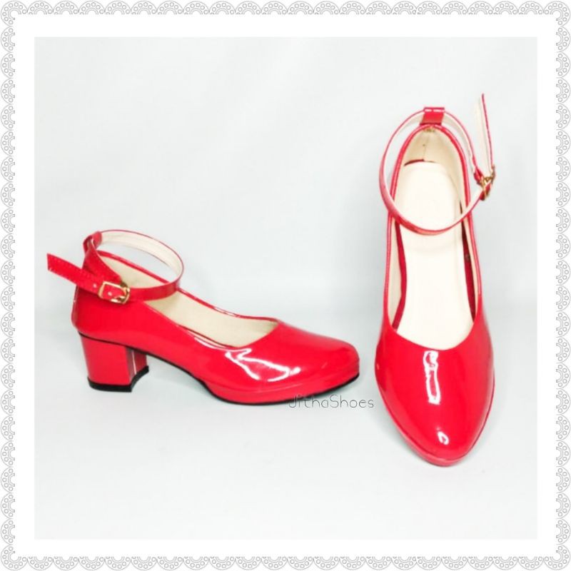 Jitha Shoes - Sally Shoes Glossy Hot Red / Sepatu Custom Wanita Small Size Big Size