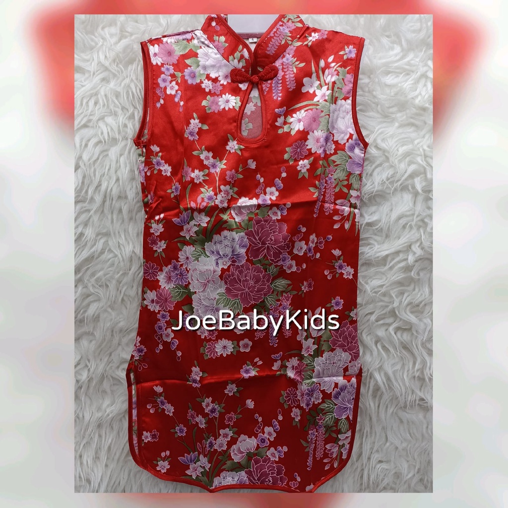 Cheongsam anak import bahan satin / Cheongsam anak cewek warna merah / Baju imlek