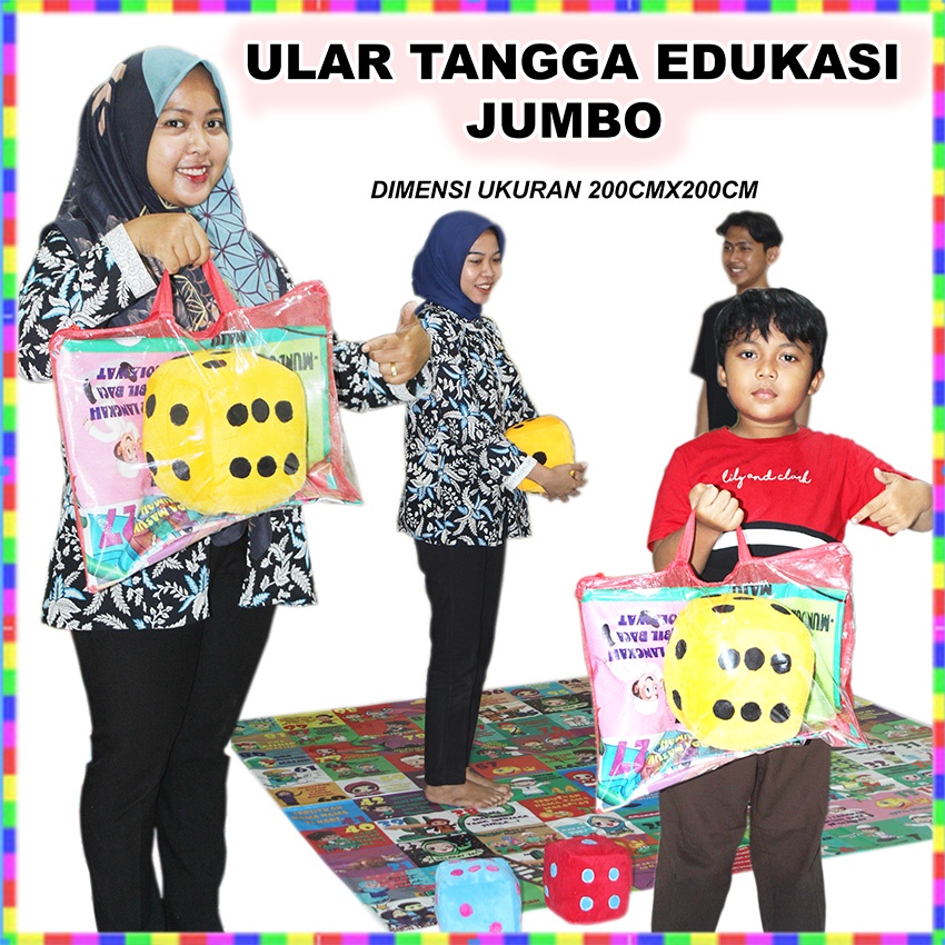 Ular Tangga Jumbo Mainan Edukasi Anak Free Bantal Dadu / Ular Tangga 1,5X1,5M -Edukasi Umum,Islami d