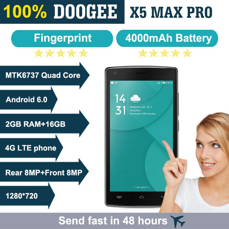 Doogee X5 MAX PRO 4G LTE Smartphone fingerprint ID 5.0\