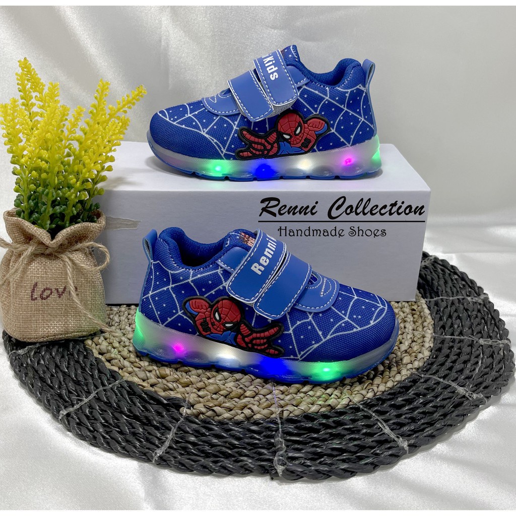 Sepatu Anak LED Spiderman/Sepatu Anak/Sepatu Spiderman/Sepatu Sekolah/Sepatu Lampu/Sepatu Karakter lampu