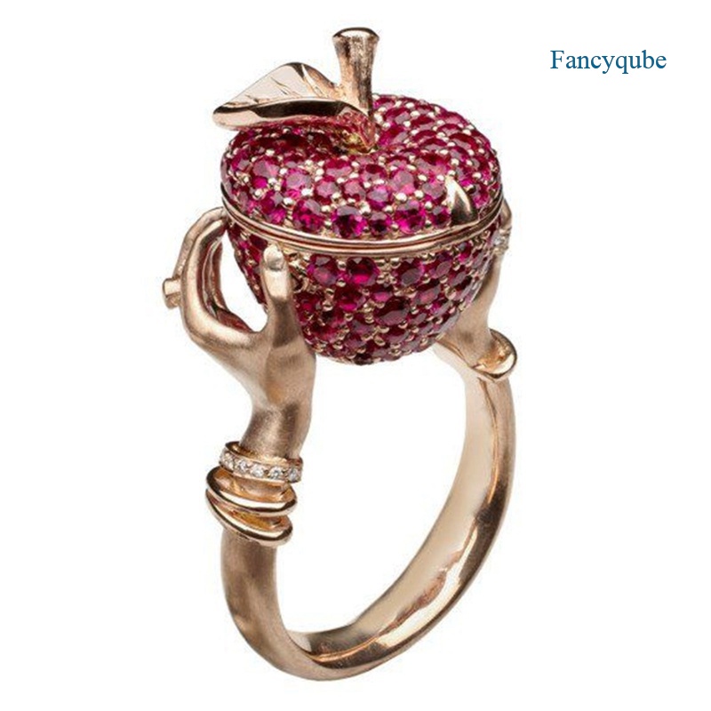 Fancyqube Cincin Kristal Bentuk Apel Warna Pink Gaya Punk Hip-Hop Untuk Pria Dan Wanita