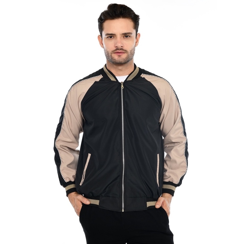 Jaket Pria Polos Tangan Kombinasi Cream Reglan Premium Quality Size M L XL XXL