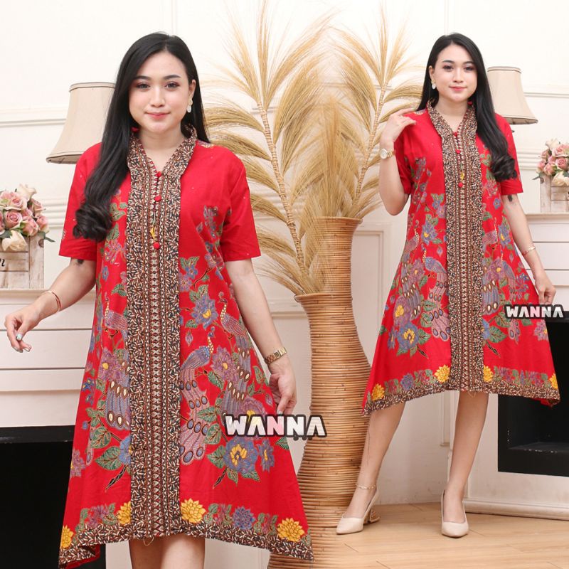 contoh DRESS BATIK CANTIK ELEGAN TUNIK BATIK LENGAN PENDEK KEKINIAN