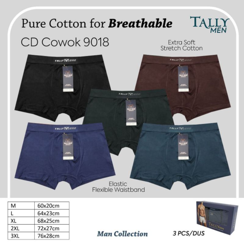 TALLY CD CELANA DALAM BOXER COWOK PRIA 9018 | BAHAN KATUN I SIZE M-XXXL (HARGA PER PCS)