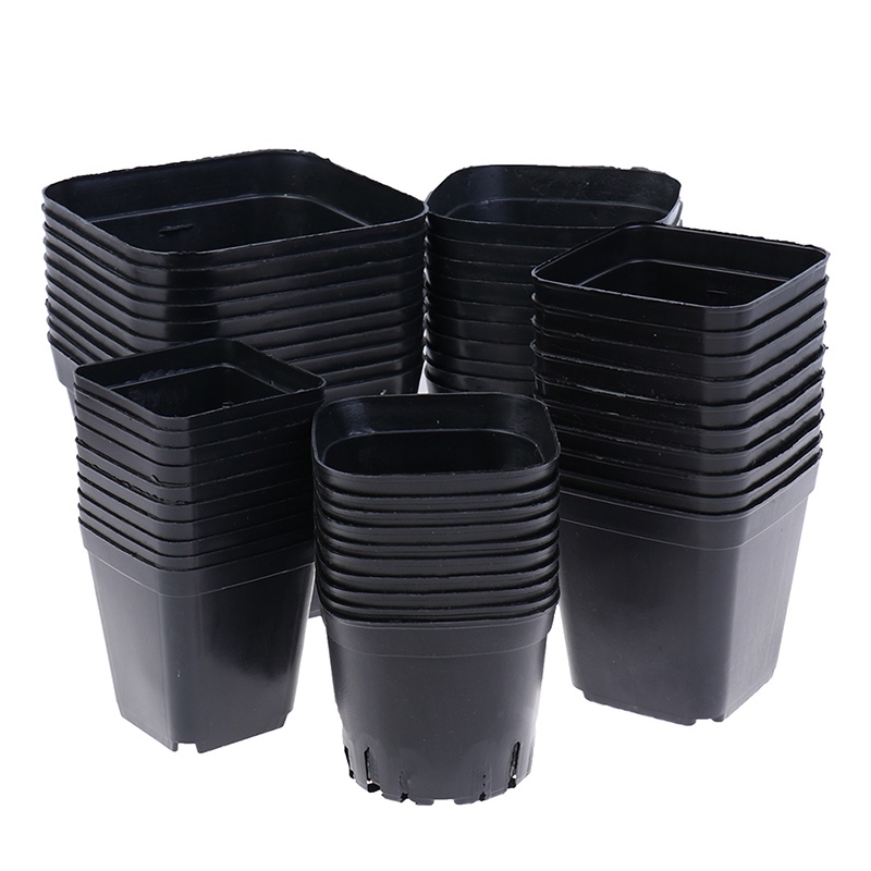 10pcs Pot Bunga Bentuk Kotak Kecil Bahan Plastik Warna Hitam